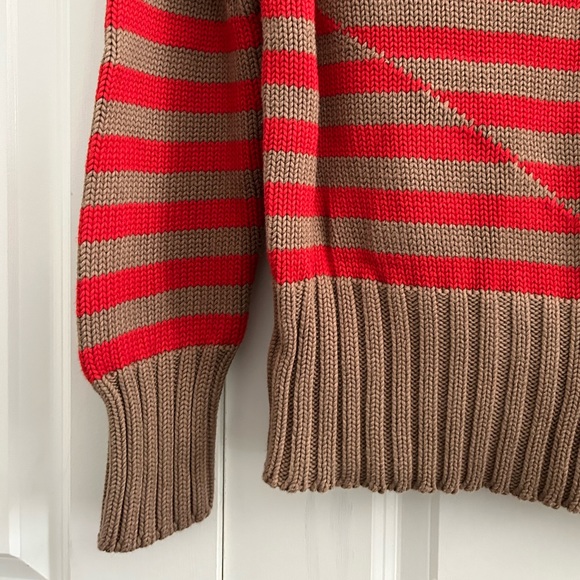 J.Crew Chunky Knit Orange & Tan Striped Sweater  Size M - Picture 3 of 5